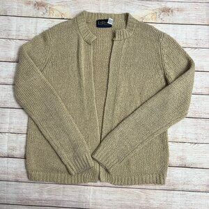 Vintage LeRoy Tan/Brown Knit Cardigan Size Large Open Front Sweater Chunky